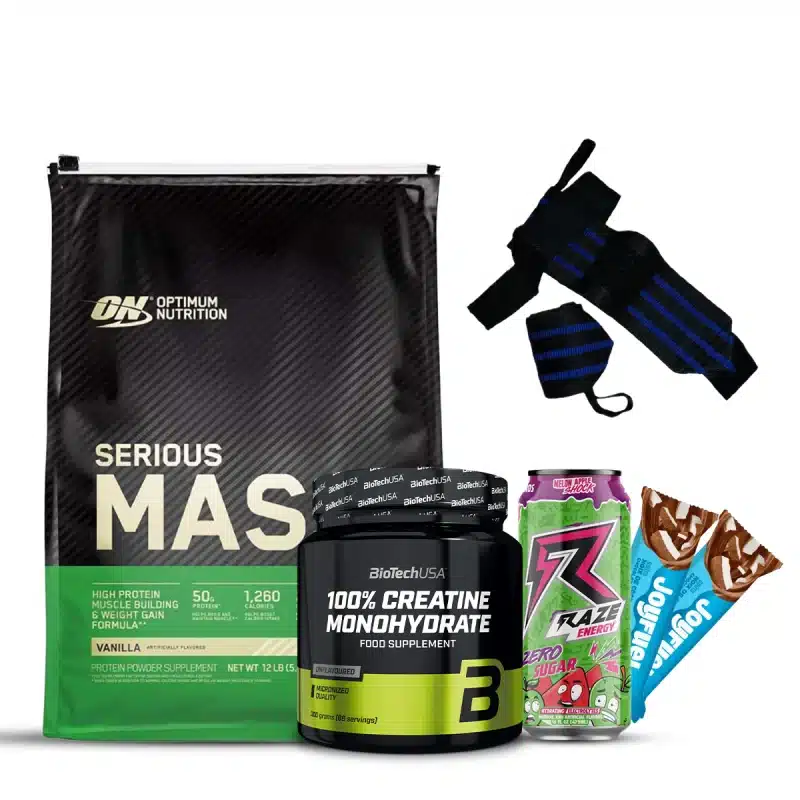 PACK SERIOUS MASS 5,4KG + USA BIOTECH CREATINE MONOHYDRATE 300G +2 BARS + RAZE