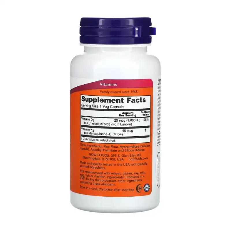 Vitamin d3+k2 120 Capsules - Now food