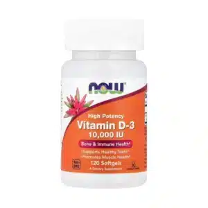 Vitamine D3 10 000 UI – NOW Foods 120 Softgels (1 Tous Les 3 Jours, Environ 1 An de Cure)