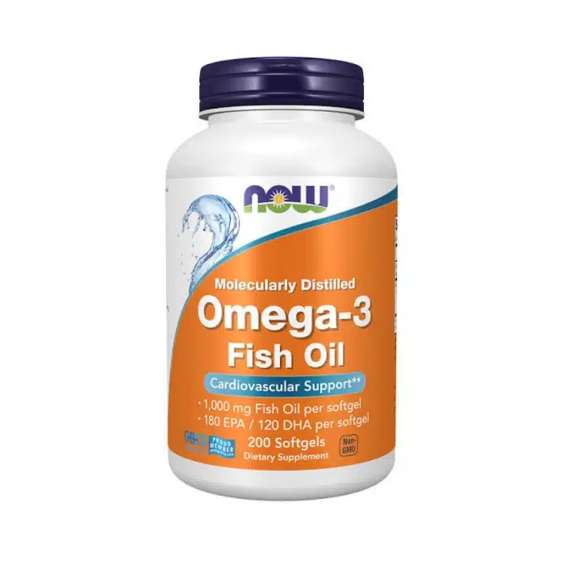 Omega-3 Fish Oil 1000mg NOW Foods, flacon de 200 softgels, 180 mg EPA et 120 mg DHA par softgel