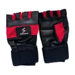 Gants de musculation Squeeze noir et rouge, demi-doigts avec sangle de poignet à scratch