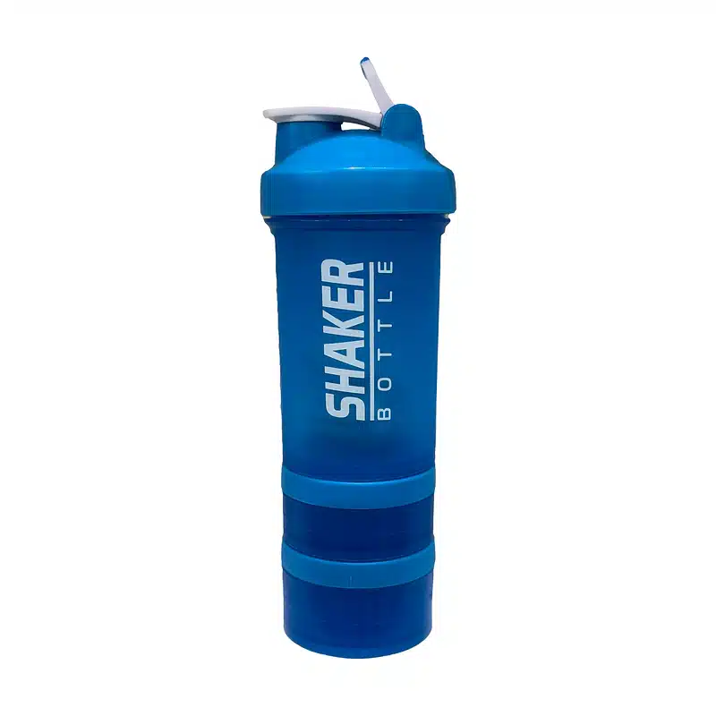 Smart Shaker 450 ml bleu avec 2 compartiments vissés sous le gobelet